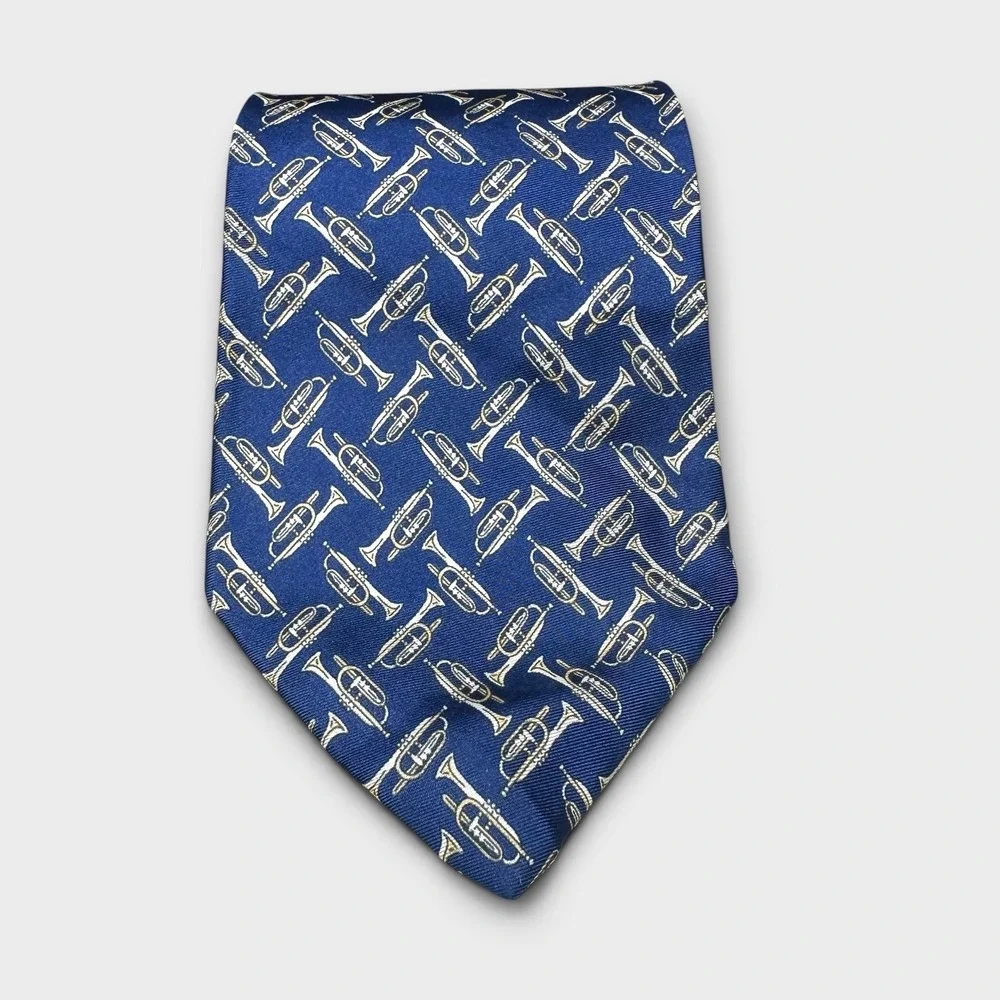 Sheaf & Caber Mens Blue Trumpet Musical Instrument Silk Necktie Jazz Band Tie